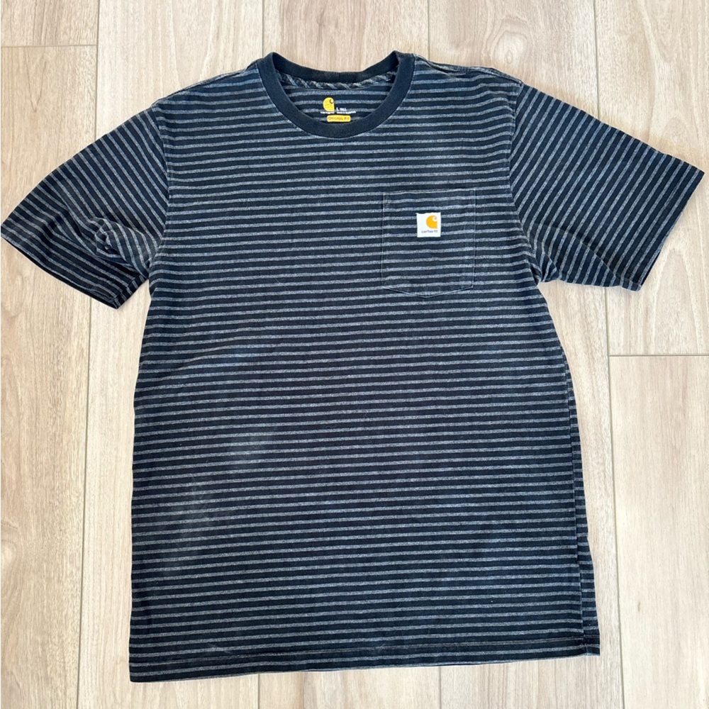 Mens Carhartt Original Fit Striped Tee Shirt Short Sleeves Black Gray Large Tall